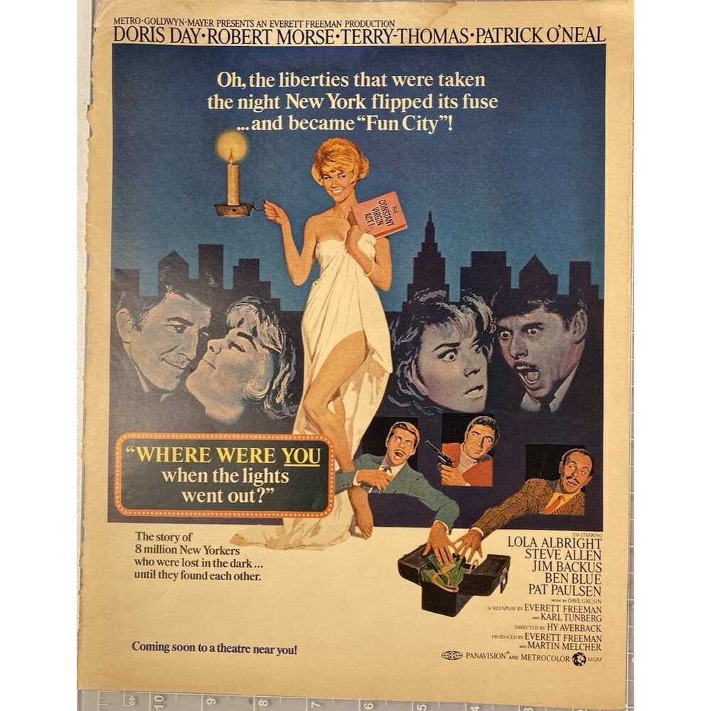 Where Were You When the Lights Went Out?" Movie Print Ad Circa 1968 Doris Day